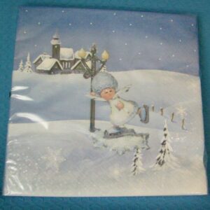 Serviette: Schneeflöckchen an der Laterne