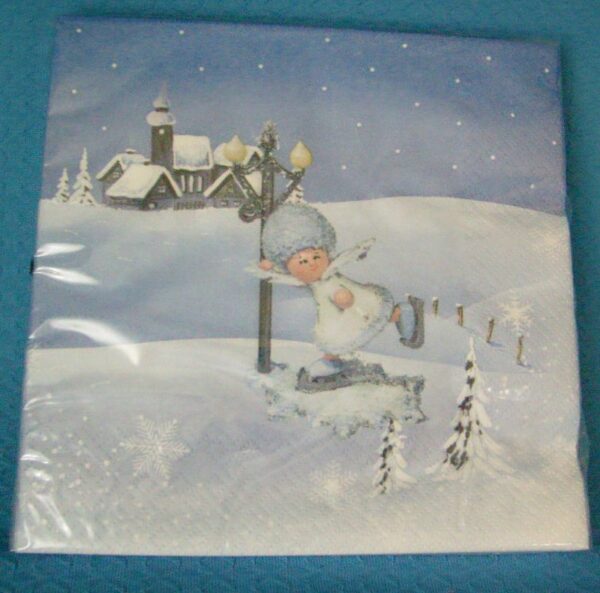 Serviette: Schneeflöckchen an der Laterne