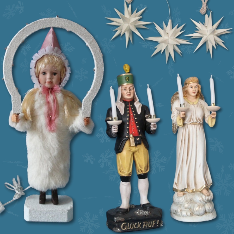 Christkind, Emgel und Bergmann und Herrnhuter Sterne